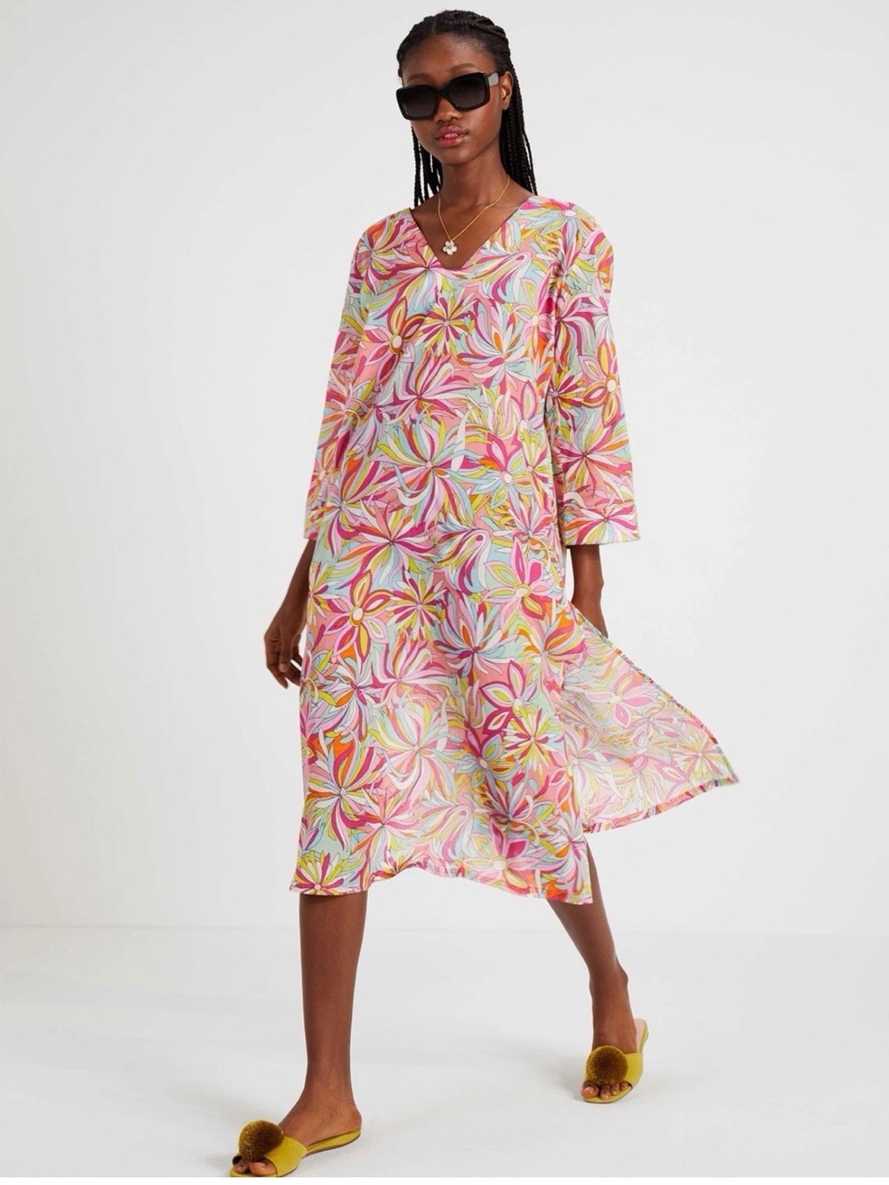 kate spade Pink Multicolor Floral V-Neck Swim Cover-Up